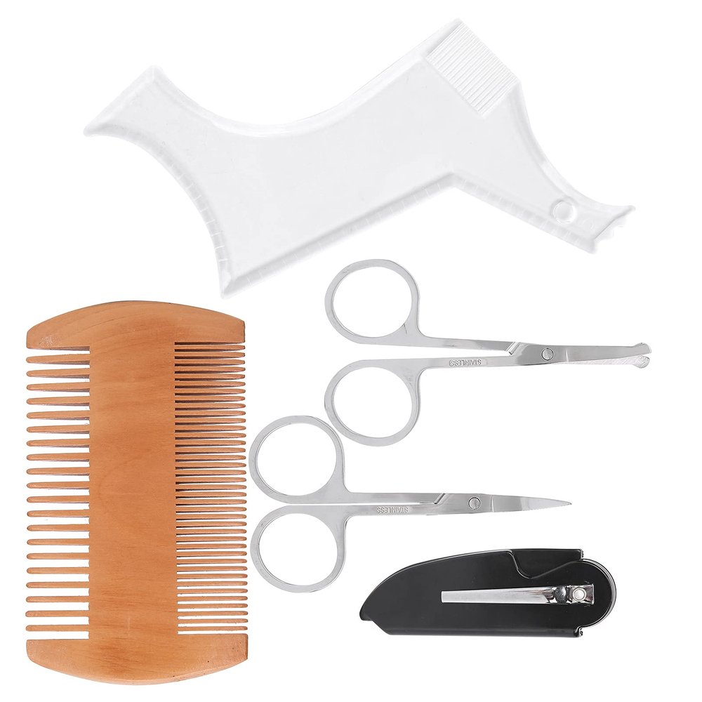 BTOSEP Beard Shaping Tool Transparent Stainless Steel Grooming Kit for Home Use 5 Pieces