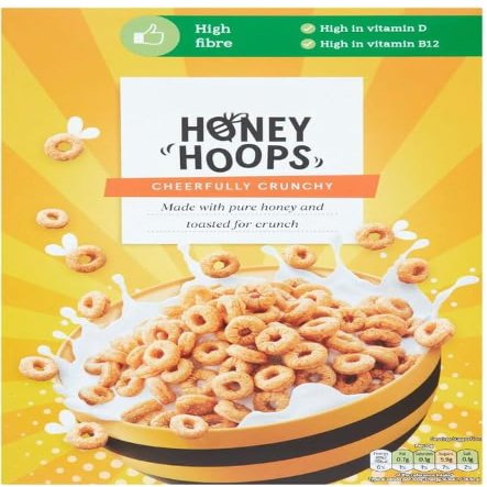 Honey Hoops Cheerfully Crunchy Cereal, High Fibre, Made with Pure Honey, Suitable for Vegetarians, 375g, Pack of 1