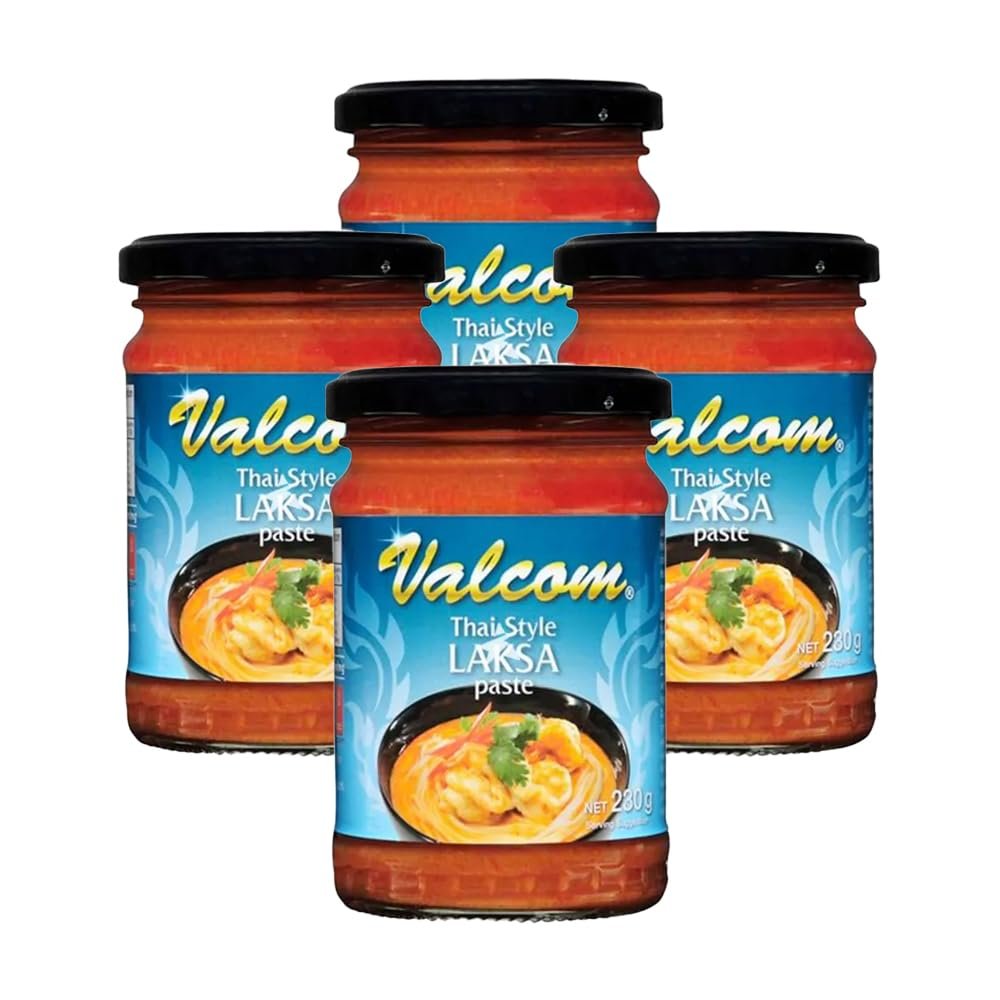 Valcom Thai Style Laksa Paste 230g, Authentic Thai Curry Soup Base, Southeast Asian Noodle Soup Cooking Condiment (Pack of 4)