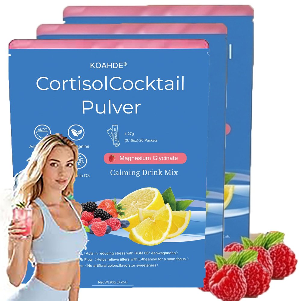 Cortisol Drink Sachets,Ultra Calm Magnesium Drink Mix,Cortisol Reducing Supplements for Calm, Promotes Focus & Stress Relief, Clean Formula 3PC