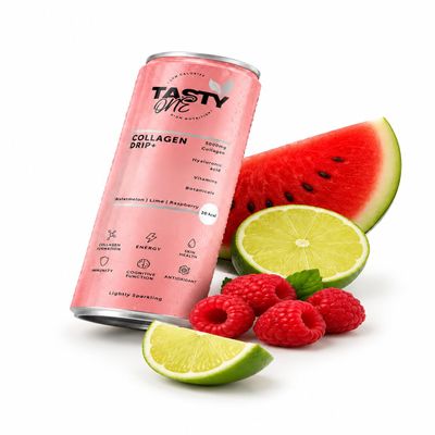 Tasty One Collagen Drip+ Sparkling Wellness Drink, Watermelon Lime Raspberry