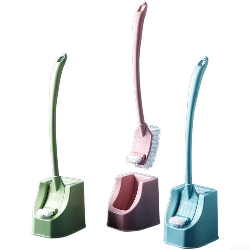 Green Double Sided Toilet For Brush Featuring Weighted Base And Long Handle For Effective Bathroom Cleaning Deep Groove Scrubbing Tool With Ventilated Stand For Fast Drying And Hygienic Restroom Care