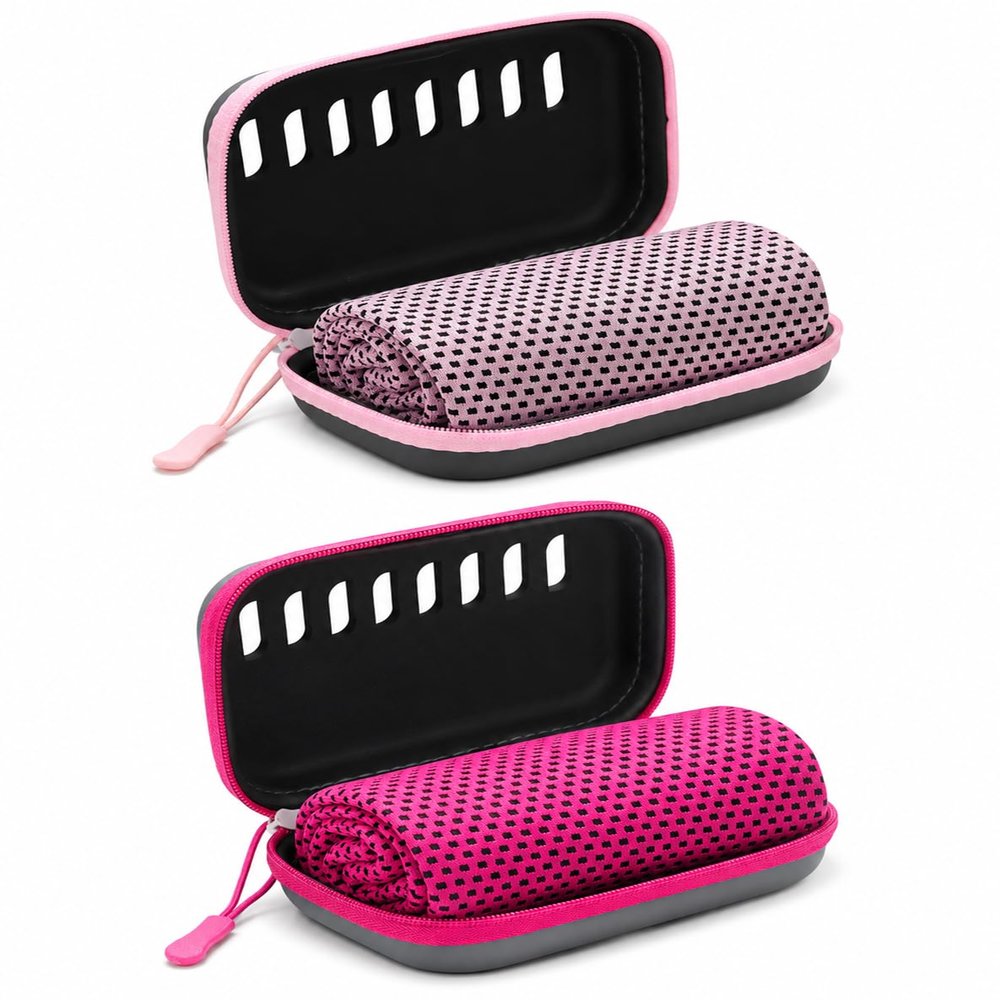 Cooling Towel, 30x90CM Ice Cool Microfiber Neck Towel with EVA Case, Quick Dry Sweat Towel for Gym Running Yoga Camping. (2Pcs-E)