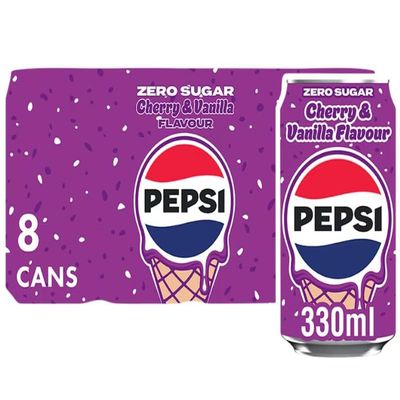 Pepsi Soft Drink | Classic Cola Refreshment for Every Occasion (Pepsi Cherry & Vanilla Flavour 8 x 330ml)