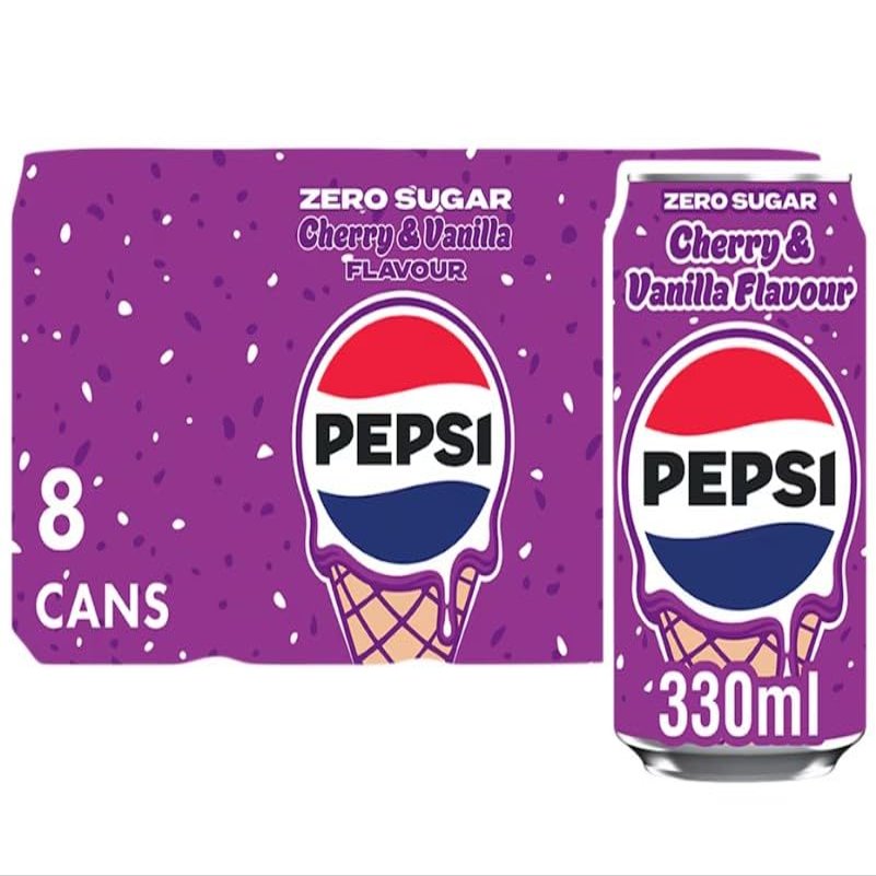 Pepsi Soft Drink | Classic Cola Refreshment for Every Occasion (Pepsi Cherry & Vanilla Flavour 8 x 330ml)