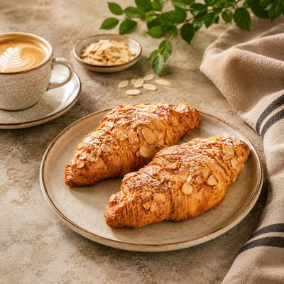 Fakhri All Butter Almond Croissant 2 Pack Light, Flaky Butter Croissants with Crunchy Almond Topping