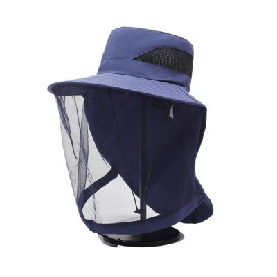 EDvkrgqx Outdoor Mosquito Net Hat, Unisex Foldable Mosquito Hat With Hidden Net Visor Bucket Face Neck ion Multicolor(Dark Blue)