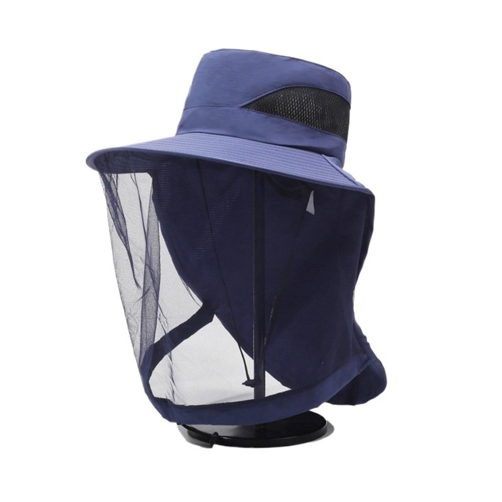 EDvkrgqx Outdoor Mosquito Net Hat, Unisex Foldable Mosquito Hat With Hidden Net Visor Bucket Face Neck ion Multicolor(Dark Blue)