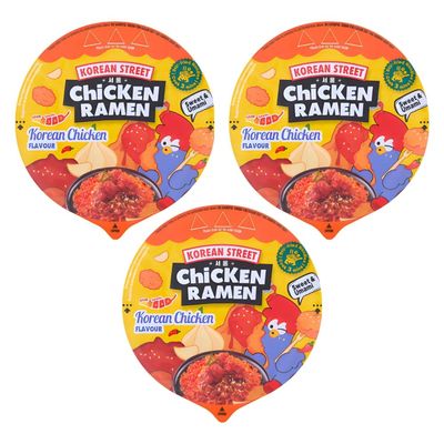 Korean Street K-Chicken Bowl Noodles 112g x 3 Bowls | Korean Style Instant Chicken Flavour Noodles | Quick & Easy Meal | Ready in Minutes | Convenient Cup Noodles