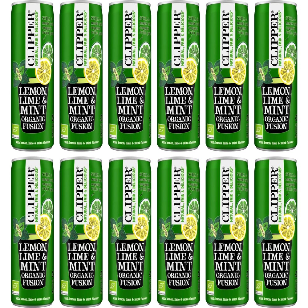 Clipper Organic Lemon Lime & Mint Infusion Drink 250ml Cans (Pack of 12) | No Added Sugar | Refreshing Caffeine-Free Fruit Drink | from SuperfoodUK