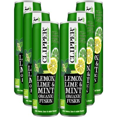 Clipper Organic Lemon Lime & Mint Infusion Drink 250ml Cans (Pack of 6) | No Added Sugar | Refreshing Caffeine-Free Fruit Drink | from SuperfoodUK