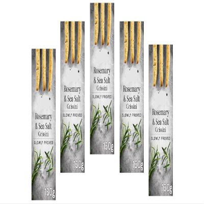 Rosemary & Sea Salt Grissini Pack of5,These grissini breadsticks are seasoned with aromatic rosemary and a sprinkling of sea salt for a classic, savoury taste.