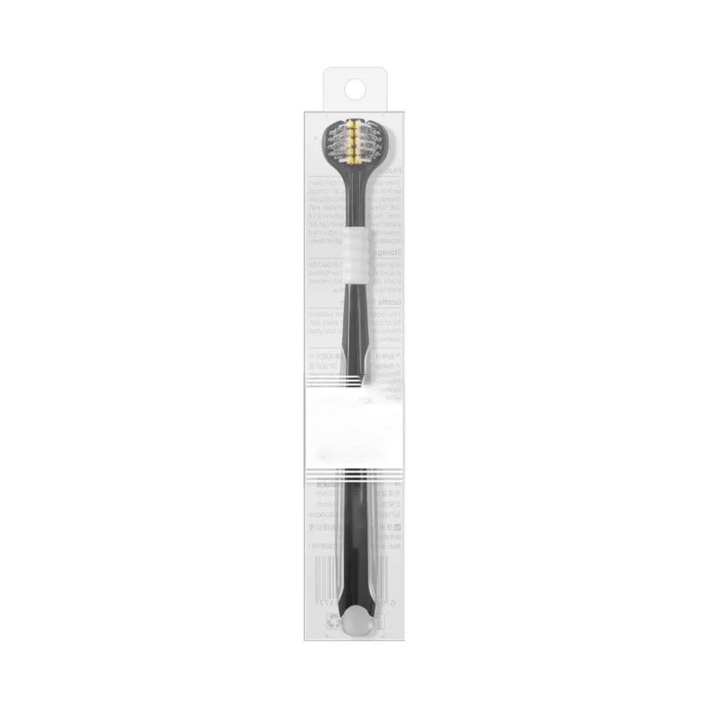 Three Sided Toothbrush with Independent Transparent Packaging Spiral Wire Adults Soft Bristled Home Couple Travel Set(Black)