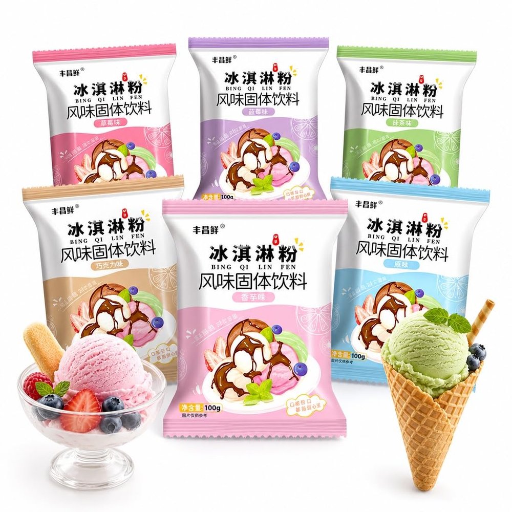 6 Flavors Ice Cream Mix Powder - DIY Homemade For Dessert, Bakery & Cafe Strawberry, Blueberry, Matcha, Chocolate, Taro, Original 100g Pack