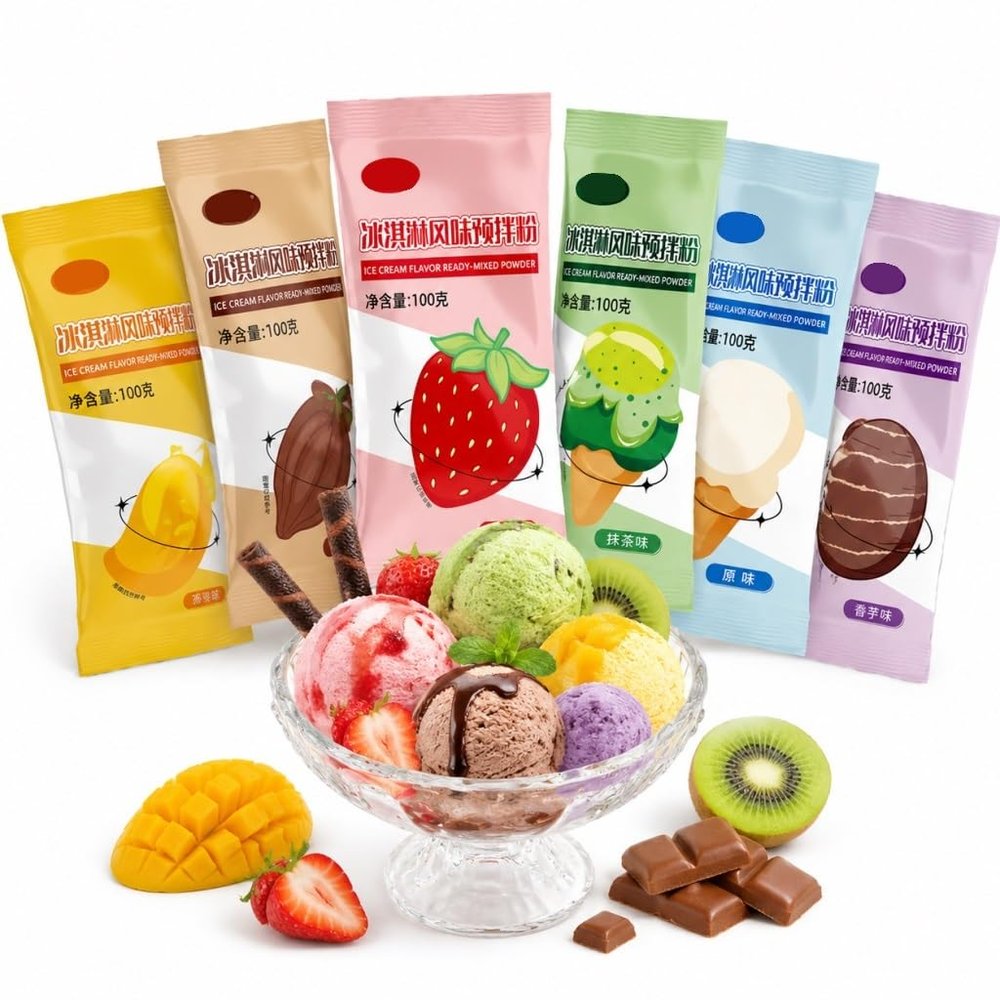 6 Flavors Homemade Ice Cream Powder Mix - DIY Easy Kit, 100g Small Pack, Make Creamy Without Machine