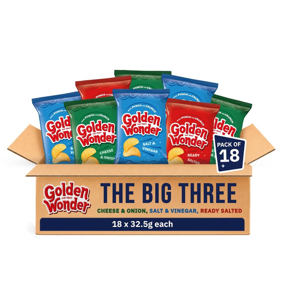 Golden Wonder Potato Crirps, Big Three Bundle, Pack of 18 x 32.5g