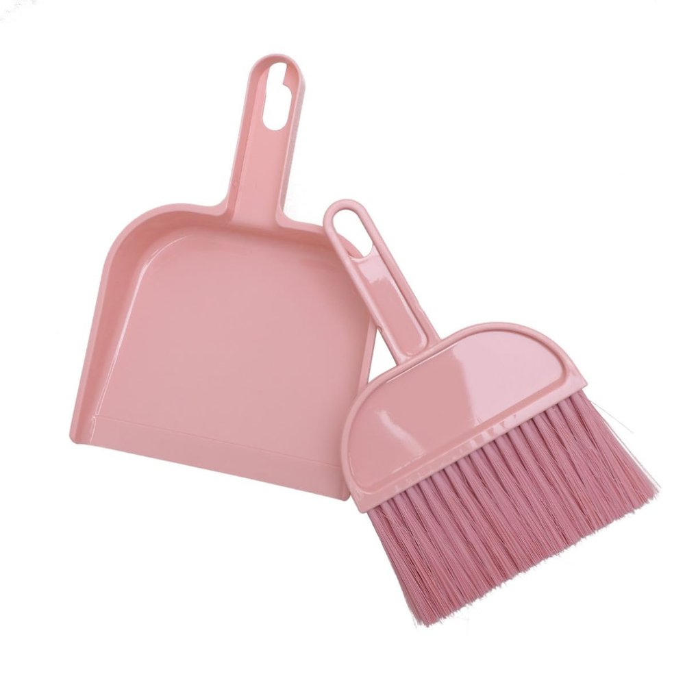 Mini Broom and Dustpan Set Pink for Desktop Cleaning Pp