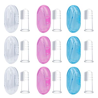 HAPINARY Silicone Finger Toothbrush Set Teeth Cleaner 9pcs with Storage Boxes, Oral Cleaning and Easy to Store for Babies and Young for Newborns