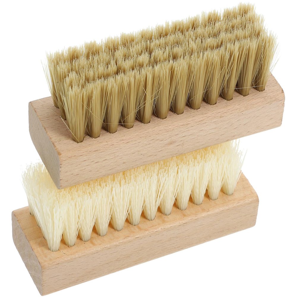 NUOBESTY 2pcs Cleaning Brush Set with Wooden Handle Soft and Stiff Bristles Lightweight Household Shoe Cleaner Brush for Effective Cleaning