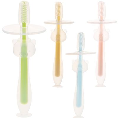 COOLHIYA Silicone Toothbrushes Oral Care Tool for Babies 4pcs with Suction Base, Soft Bristles for Comfortable Brushing, Lightweight Design, Safe for Gums and Teeth