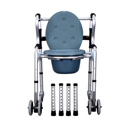 Lightweight Wheeled Transport Chair with Height Adjustment for Elderly, Toilet Chair, Medical Use, Supports 300 lbs