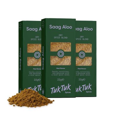 Saag Aloo Spice Blend by Tuk Tuk Spices | Spinach & Potato Curry Spice Mix | No Preservatives | Gluten Free, Vegan & Vegetarian | Includes Step-by-Step Video Recipe | Indian Cooking Gift | Pack of 3