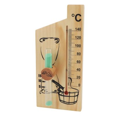 Picysa Sauna Thermometer Hourglass 15 Minute Sand Timer Accurate Temperature Gauge for Sauna Room Stylish Golden Pine Wood