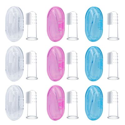 DONFAMDS Silicone Finger Toothbrush and Clean Milk Teeth to Reduce Tartar Buildup 9pcs Reusable Oral Cleaning Brush with Storage Boxes, Soft Toothbrush for Babies