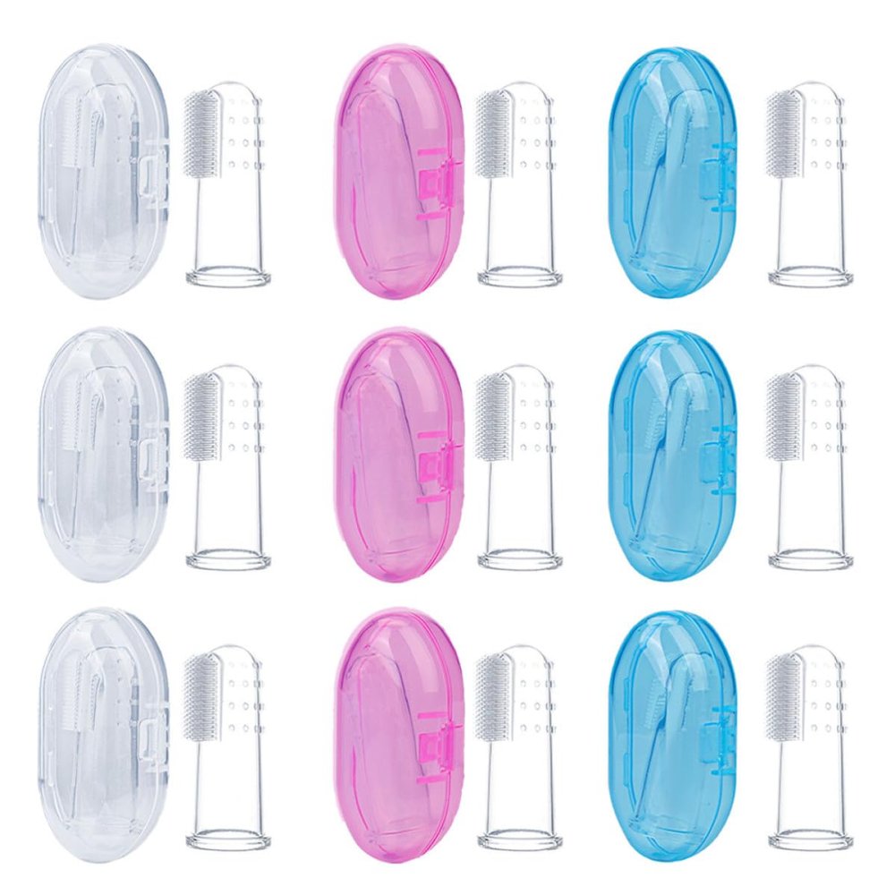 DONFAMDS Silicone Finger Toothbrush and Clean Milk Teeth to Reduce Tartar Buildup 9pcs Reusable Oral Cleaning Brush with Storage Boxes, Soft Toothbrush for Babies