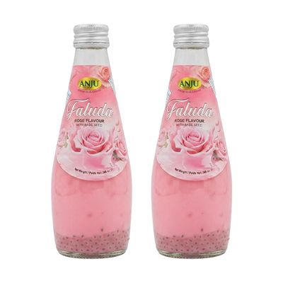 Anju Faluda Rose Flavour Drink with Basil Seeds 290ml Refreshing Rose Falooda Sweet Floral Taste with Sabja Seeds Ready to Drink Pack of 2