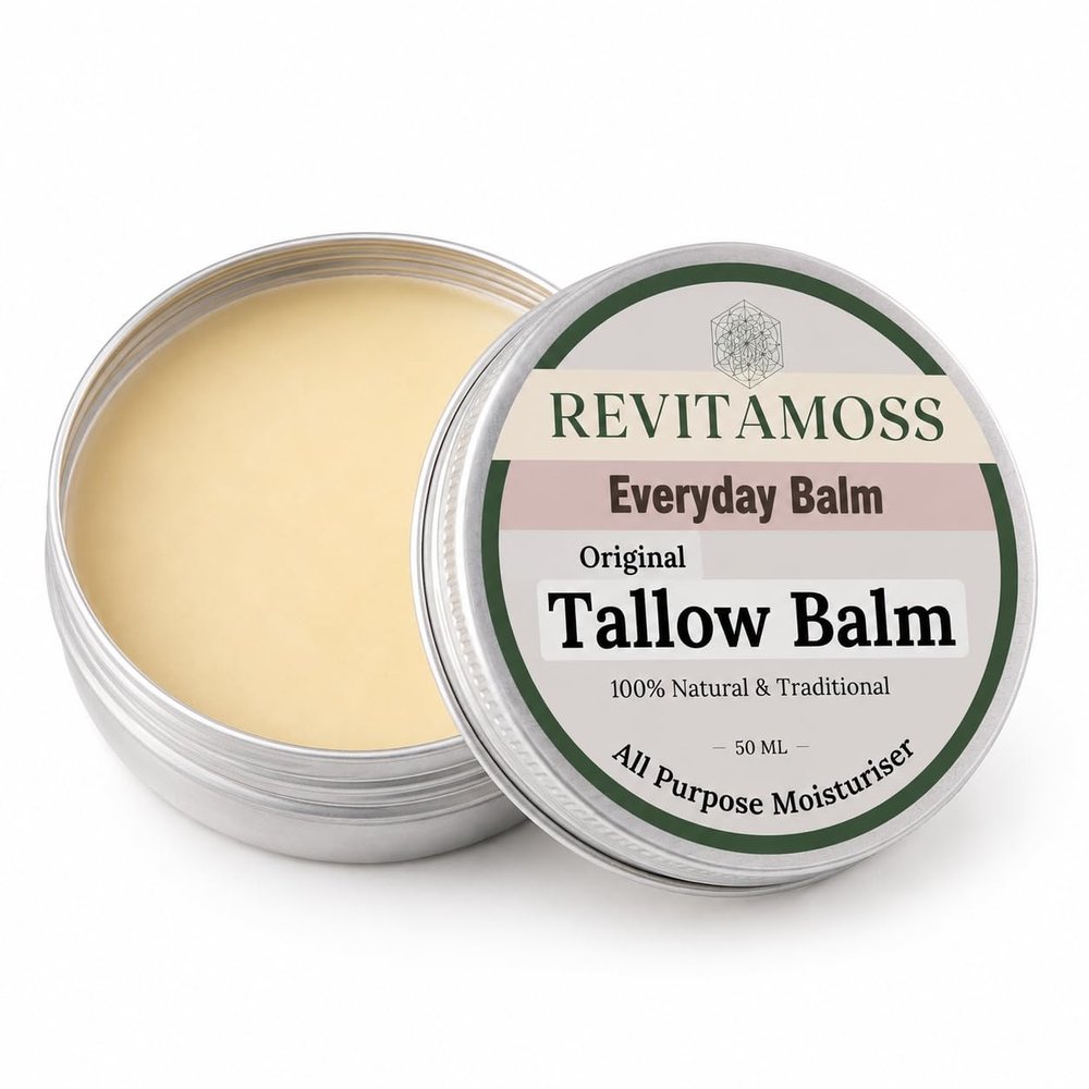 Revitamoss Grass-Fed Beef Tallow Balm 50g | Traditional Moisturising Balm | Grass-Fed Suet Tallow, Olive Oil & Beeswax | Handmade in Kent