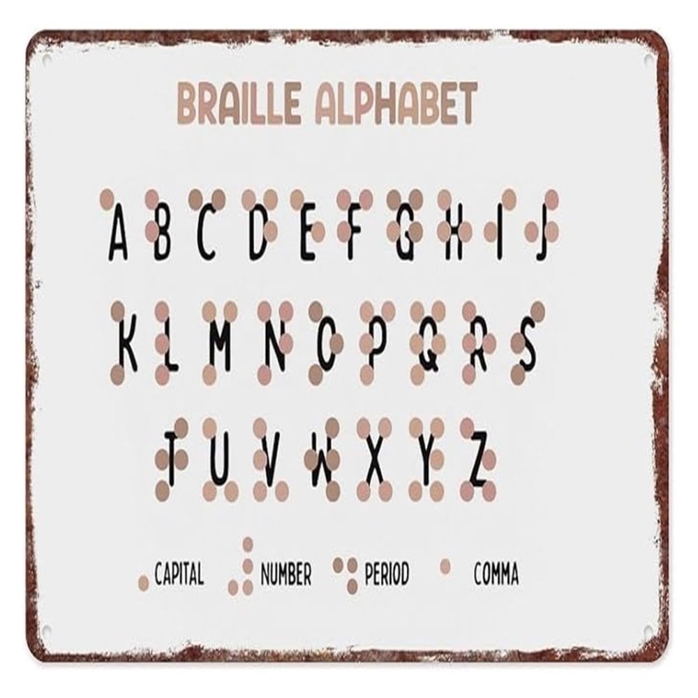 HDKYSWBUEJ Braille System Metal Sign Classroom Wall Decor for Vision Impaired Learning Sensory Room Home Education Tool 8 X 12 in