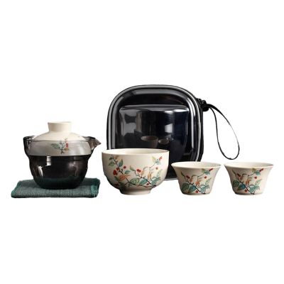 Ceramic plant ash Hand-painted Quik Cup Home Fresh Travel Tea Set-Cherry