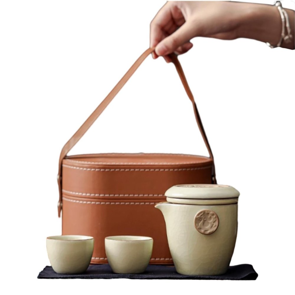 200ml/7oz ceramic Ruyao Quik Cup Household fresh personality tea set-beige-handbag -200ml