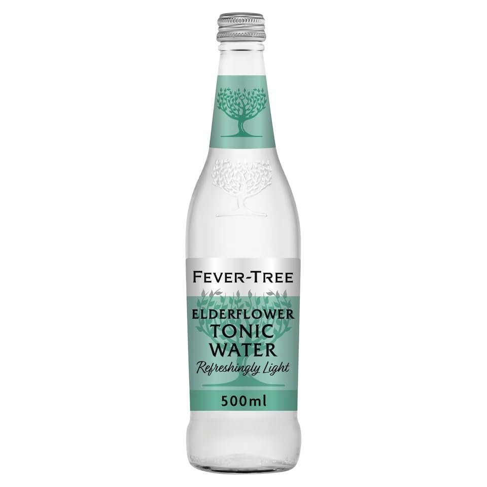 FAKHRI Light Elderflower Tonic Water Bottle, 500ml Premium Sparkling Low-Calorie Tonic Mixer with Delicate Elderflower Flavour
