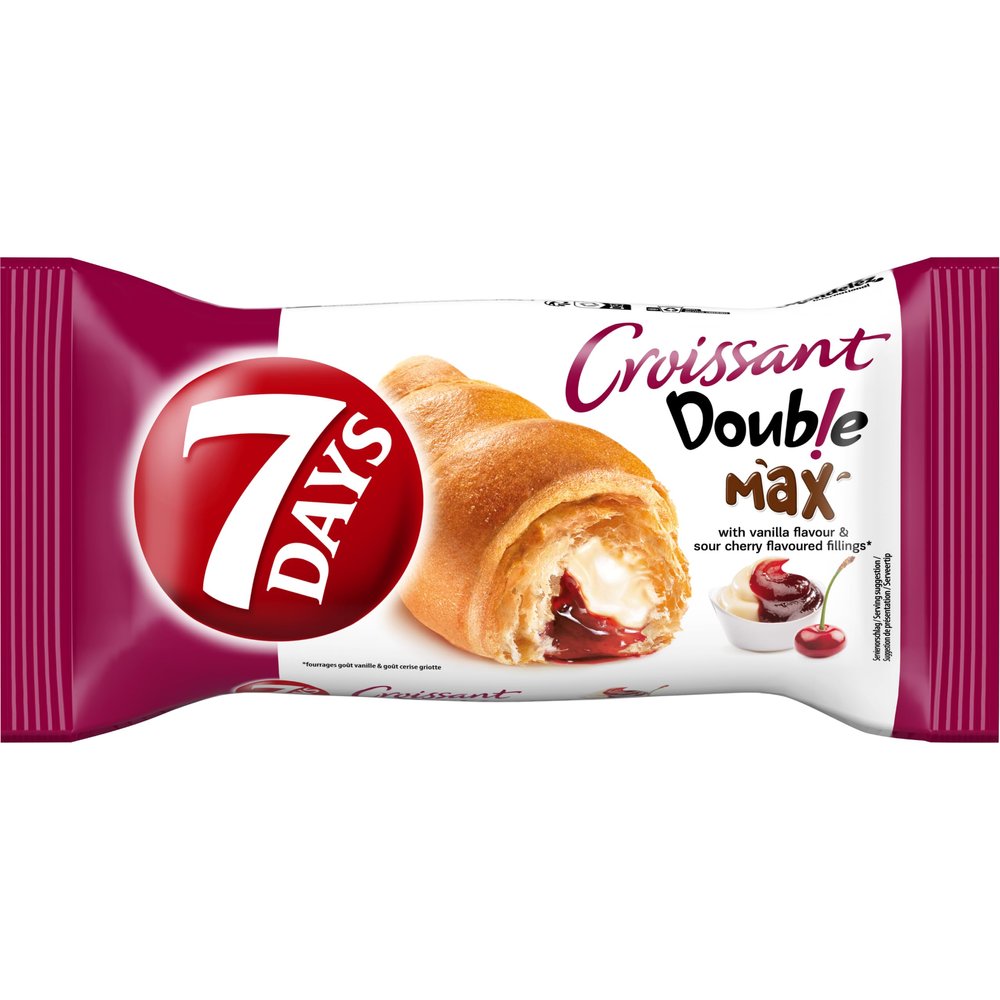 7 Days Croissant 80g | Soft & Fluffy Filled Croissant Snack | Ready-to-Eat Breakfast & On-the-Go Bakery Treat | Cherry & Vanilla