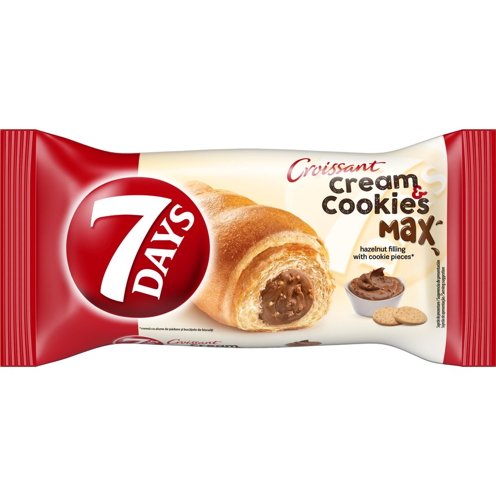 7 Days Croissant 80g | Soft & Fluffy Filled Croissant Snack | Ready-to-Eat Breakfast & On-the-Go Bakery Treat | Cream Cookies Hazelnut