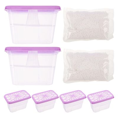Luxshiny 6pcs Moisture Absorber Box Plastic Container with Refill Beads Quick and Efficient Absorption Dehumidification for Clothing Indoor Environments and Rainy or Humid Seasons
