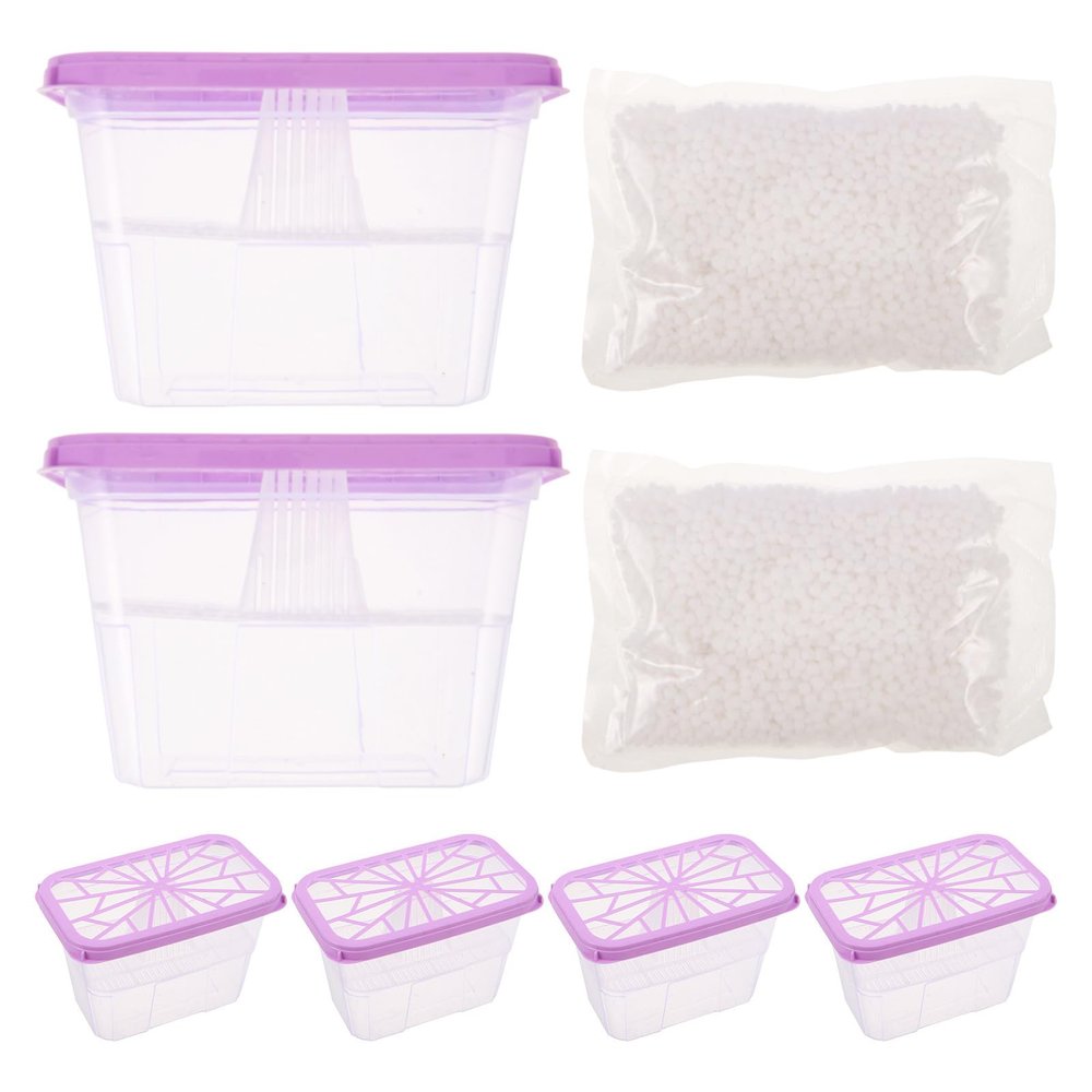Luxshiny 6pcs Moisture Absorber Box Plastic Container with Refill Beads Quick and Efficient Absorption Dehumidification for Clothing Indoor Environments and Rainy or Humid Seasons