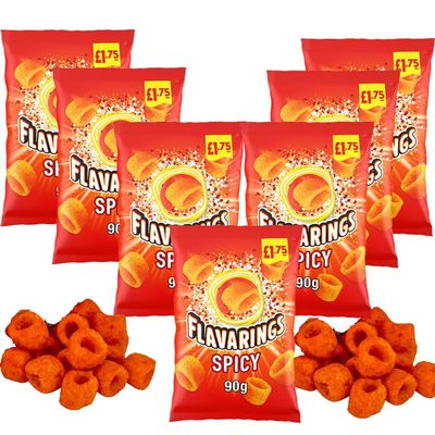 Flavarings Spicy Crisp Corn Snack Bag PMP 8 x 90g Full Box - Spicy Flavour Corn Snacks
