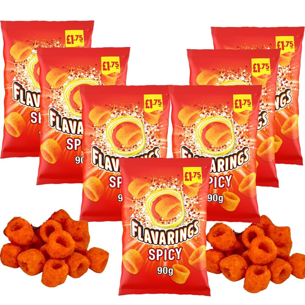 Flavarings Spicy Crisp Corn Snack Bag PMP 8 x 90g Full Box - Spicy Flavour Corn Snacks