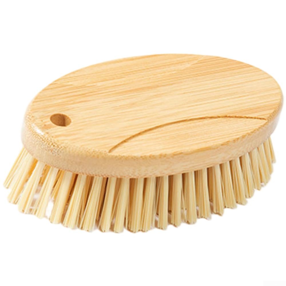 Wooden Handle Laundry Brush Soft PET Bristles for Clothes Shoes Stain Removal Deep Clean Kitchen Bathroom 20cm Beige(C)
