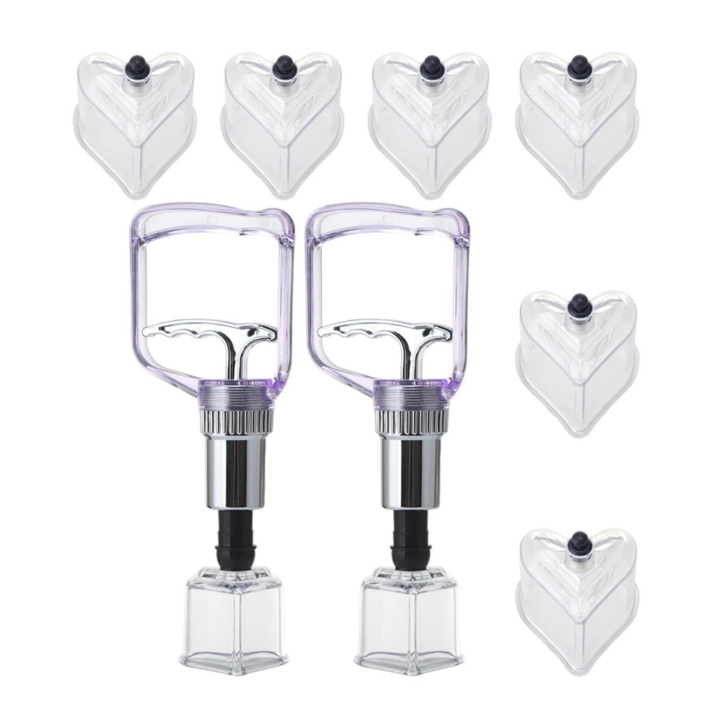 Homoyoyo 2 Sets Portable Heart Shaped Vacuum Cupping Kit with Manual Pump for Home Cupping Massage Sessions, Sturdy PC and Metal Material for Back Shoulder Muscle Relaxing Therapy