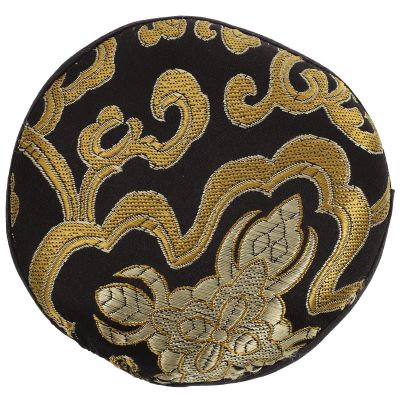 POPETPOP Black Cotton Cloth Round Sound Bowl Pad for Buddha Sound Bowl with Traditional Pattern Design for Buddhist Temple Furnishing and Home Decoration