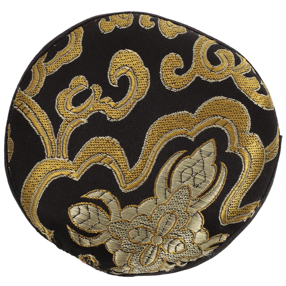 POPETPOP Black Cotton Cloth Round Sound Bowl Pad for Buddha Sound Bowl with Traditional Pattern Design for Buddhist Temple Furnishing and Home Decoration