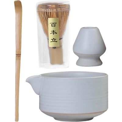 Aundhegrtt Ceramic Matcha Gift Box with Bowl, Mixing Spoon and Grinder Brush- Luxurious Tea Set, 1 Set