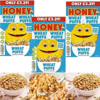 Honey Wheat Puffs Cereals 520g - Healthy Breakfast Cereals - High Fiber - Fortified With Vitamins and Iron (3 x Packs)