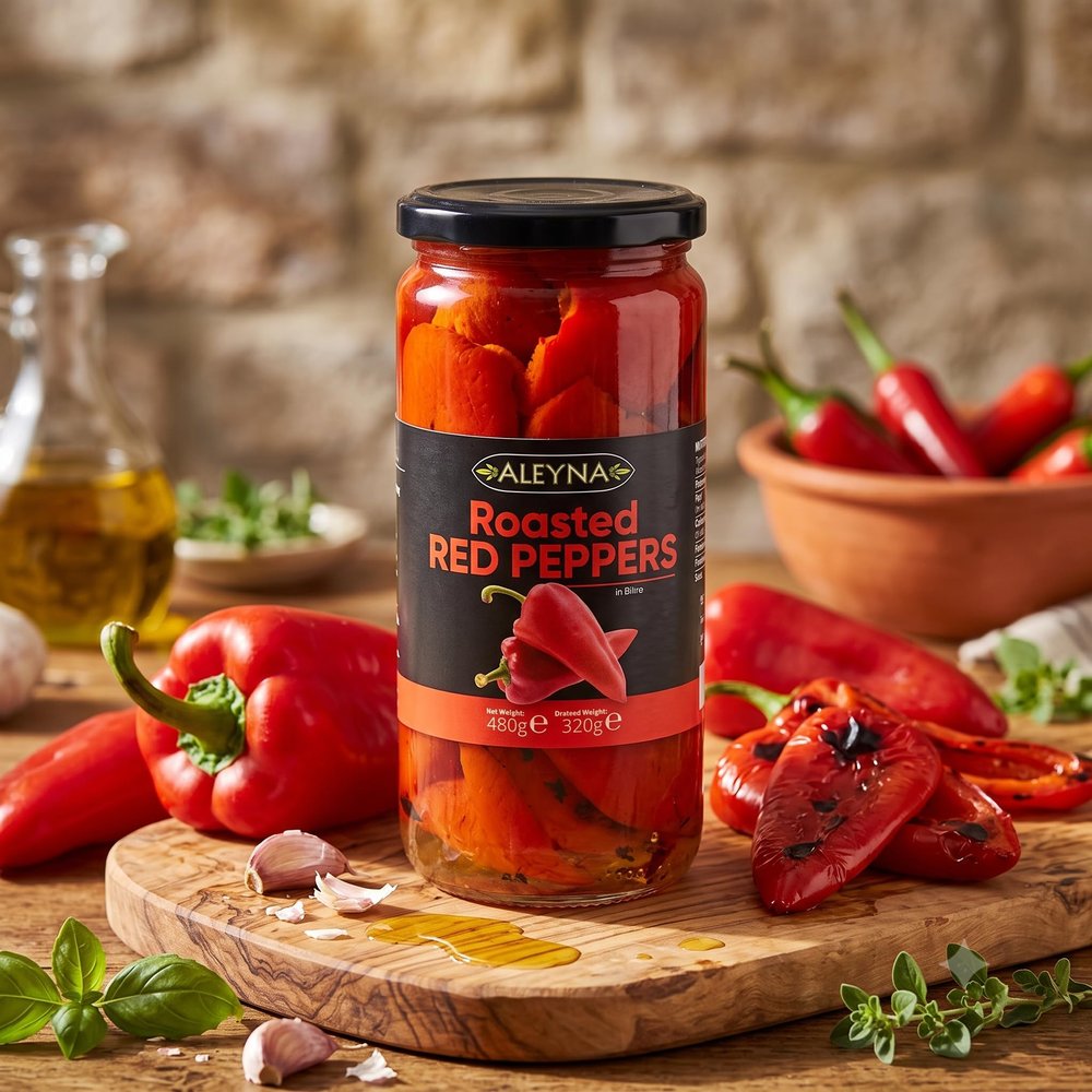 FAKHRI Roasted Red Peppers 480g | Roasted Red Pepper Strips | Ready to Eat | Perfect for Salads, Sandwiches & Pasta