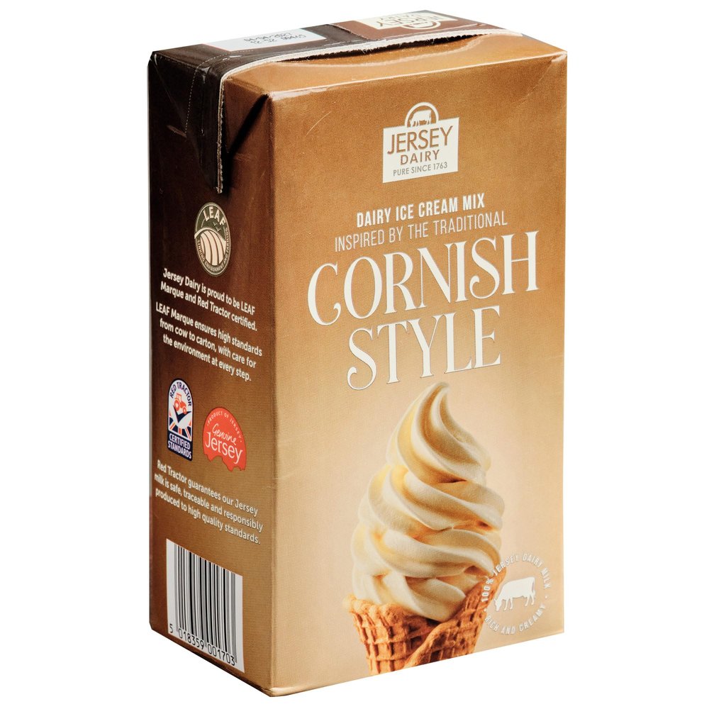 Jersey Dairy Cornish Dairy Ice Cream Mix, UHT Soft Serve Mix, 12 x 1L