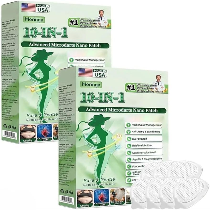 Moringa 10-in-1 Microdarts Nano Patch, Wellness Body Patch, Herbal Moringa Transdermal Patch for Adults, 7 Patches per Box-Set of 2